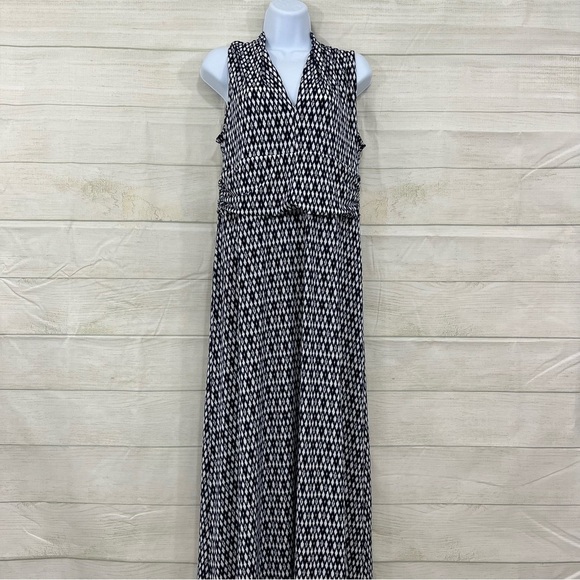 Vince Camuto Dress Blue White V Neck Sleeveless Maxi - Picture 1 of 16
